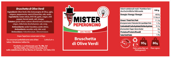 etichetta bruschetta di olive verdi